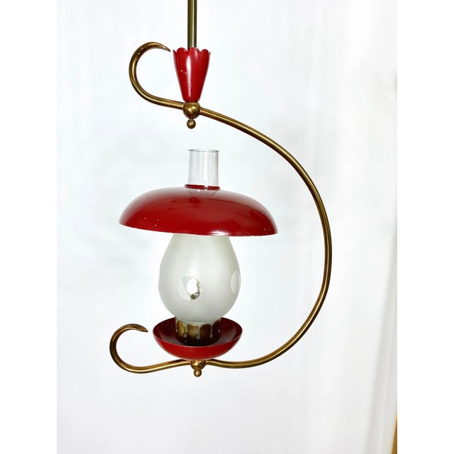 Green & Red Metal & Brass Pendant Light, Italy, 1950s, Set of 2 For Sale - Image 4 of 10