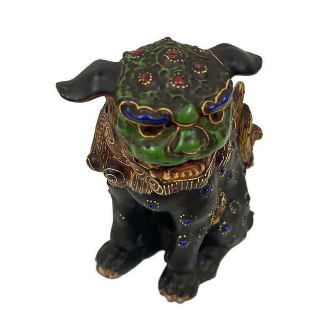 Green Vintage Japanese Satsuma Colorful Foo Dog Statue For Sale - Image 8 of 8