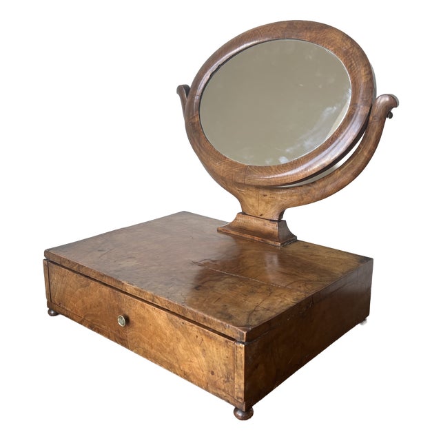 Antique French Walnut Dressing Table Mirror with Drawer, 1890s For Sale