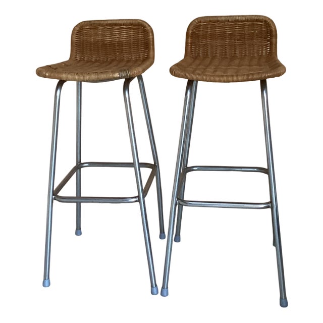 Rattan Bar Stool from Rohé Noordwolde, 1960s, Set of 2 For Sale