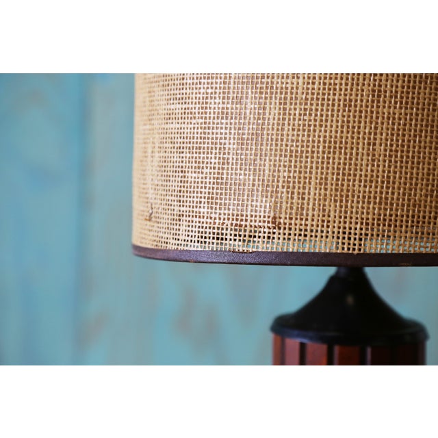 1960s 1960s Gruvwood Table Lamp Slat Wood and Original Woven Shade For Sale - Image 5 of 8