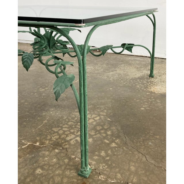 Green Vintage Green Leaf Motif Iron Glass Top Coffee Table For Sale - Image 8 of 9