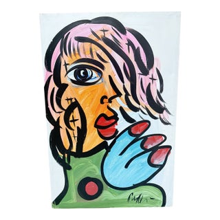 Contemporary “My Friend” Peter Keil Original Mixed Media Portrait Painting 24" X 36" For Sale