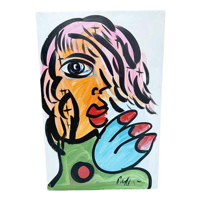 Contemporary “My Friend” Peter Keil Original Mixed Media Portrait Painting 24" X 36" For Sale