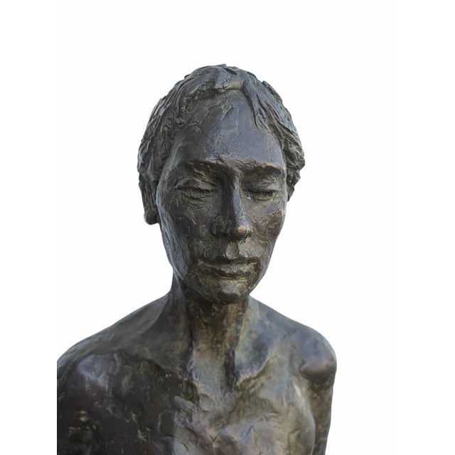 Dark Green Artist Signed 35” 20th Century Expressionist Nude Bronze Sculpture For Sale - Image 8 of 12