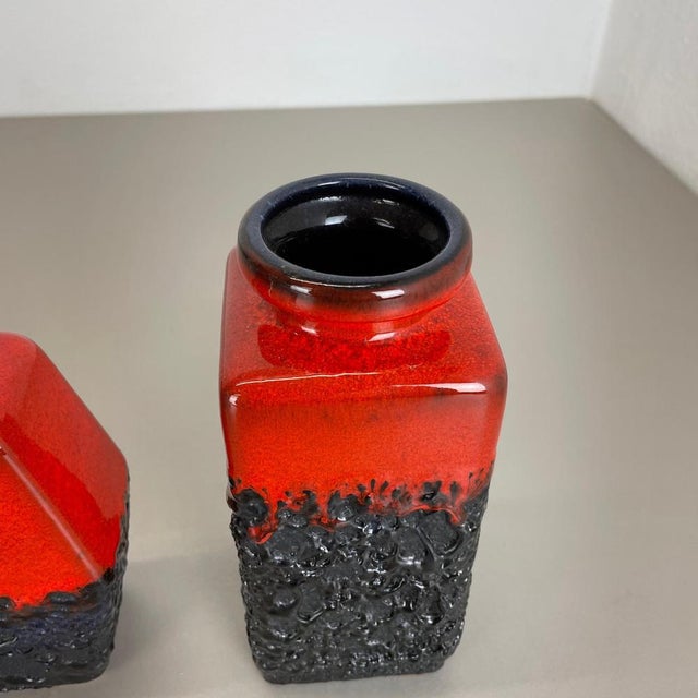Ceramic Cubic Fat Lava Pottery Vases attributed to Jopeko, Germany, 1970s, Set of 2 For Sale - Image 7 of 18