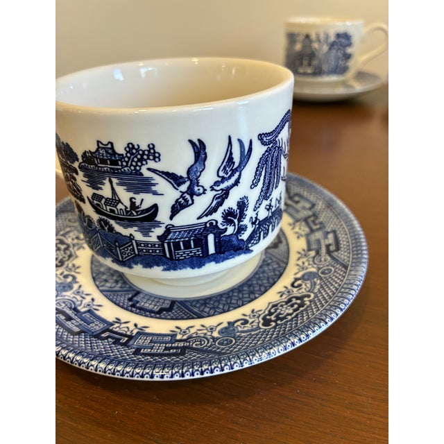 Churchill Vintage Churchill England Blue & White Transferware Cups and Saucers – Set of 4 For Sale - Image 4 of 12