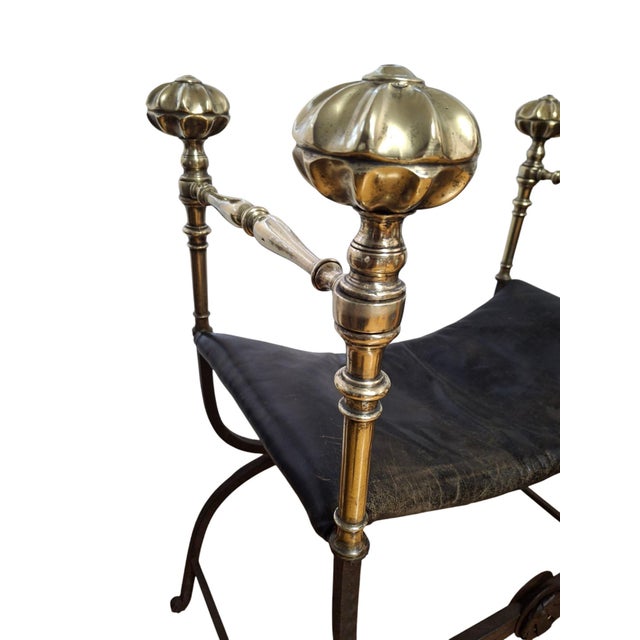 Metal 19th C. Iron & Brass X-Frame Curule Bench For Sale - Image 7 of 11