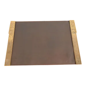 Tiffany Studios New York American Indian Bronze Doré Blotter Ends With Leather Desk Blotter