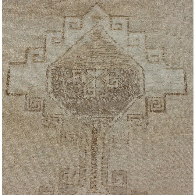 Vintage Hand Knotted Turkish Oushak Runner With Geometric Design in Ivory, L.Brown and Taupe For Sale - Image 9 of 13