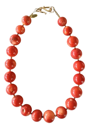 Coral Beaded Necklace With Gold Tone Spacers and Hook Clasp. 17” Designed by Matthew Izzo
