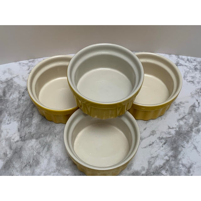 Pottery Ceramic Yellow & White Ribbed Ramekins, Set of Four For Sale In Sacramento - Image 6 of 7
