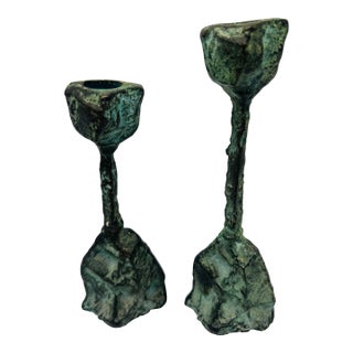 Brutalist Style Candle Holders, a Set of 2 For Sale
