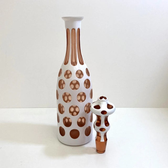 1950s Czech Bottle Peach Glass With White Overlay For Sale - Image 4 of 6