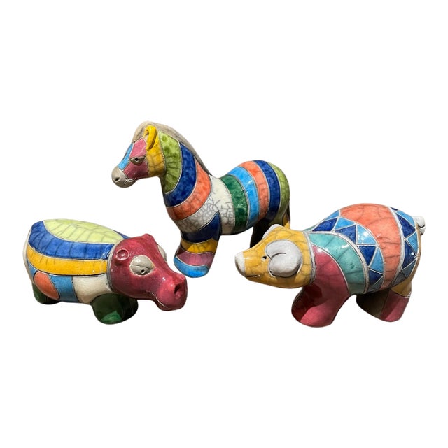 For your consideration, Colorful Rainbow Animal Collection Set of four (4), Ceramic-pottery with a Colorful glazed finish,...