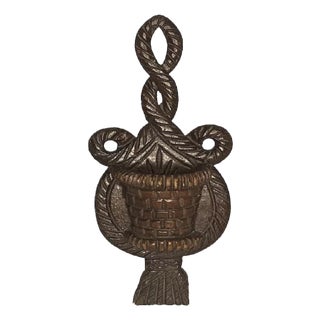 Carved Wood Wall Mount Match Holder: Rope & Tassel Design For Sale
