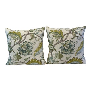 P.Kaufmann Attributed Floriana Mineral 20”x20” Feather/Down Pillows - A Pair For Sale