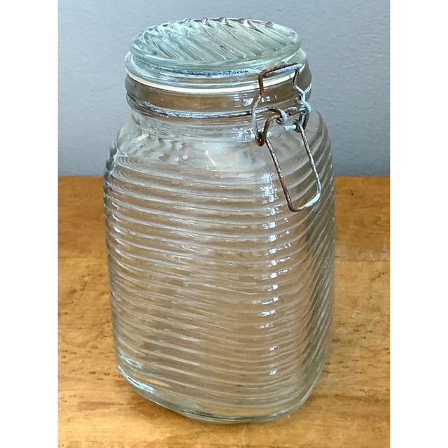 Rustic Vintage Ribbed Glass Storage Jar For Sale - Image 3 of 12