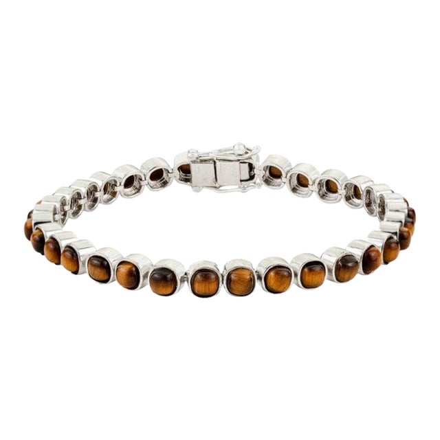 Tiger’s Eye Cushion Cut Tennis Bracelet in 925 Silver For Sale