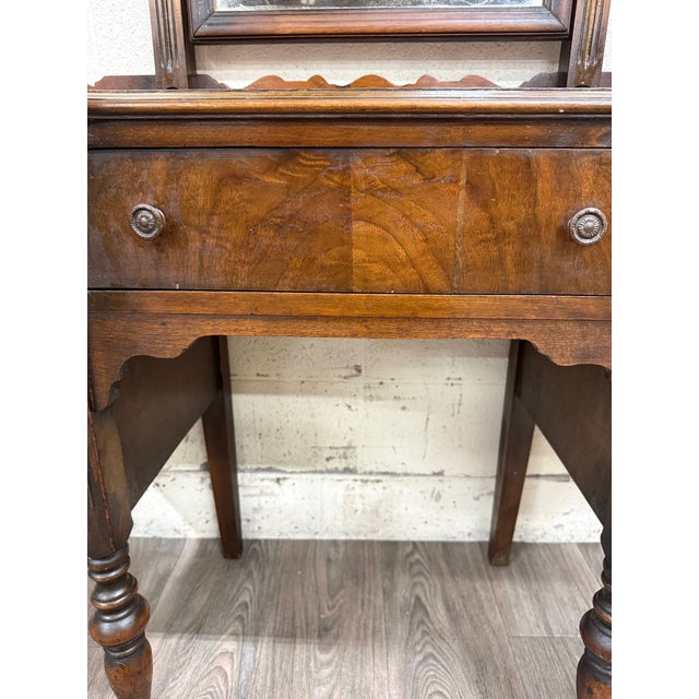 Antique Art Nouveau Walnut Vanity With Adjustable Mirror For Sale - Image 9 of 15