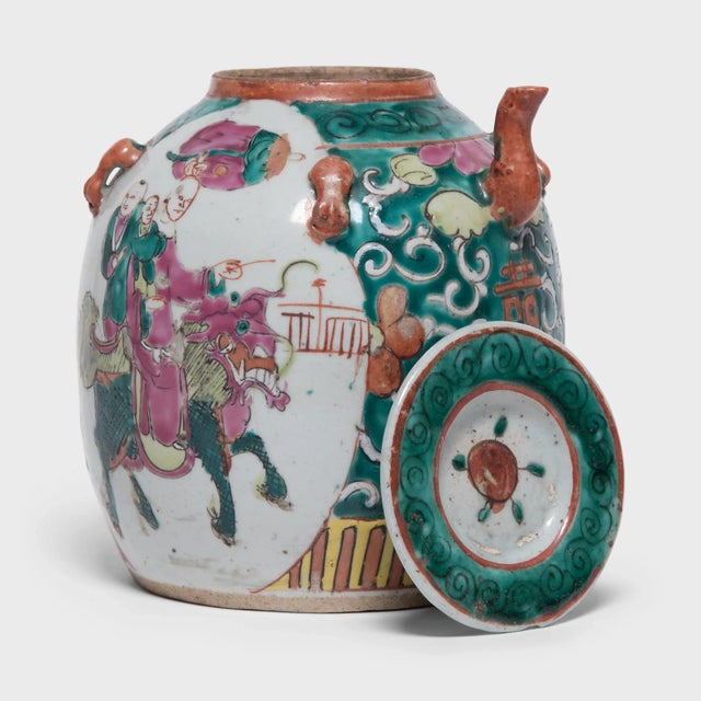1920s Antique Chinese Enamelware Teapot With Mythical Qilin For Sale - Image 5 of 11