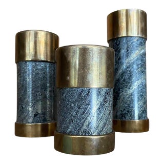 Saulo for Sulitjelma Stein Og Metall Stone & Bronze Candle Holders, Set of 3 (Norway) For Sale