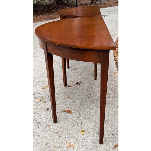 Brown Pair of George III Demi Lune Console Tables For Sale - Image 8 of 12