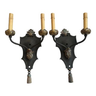 1920s Regency Style Iron Sconces -a Pair For Sale
