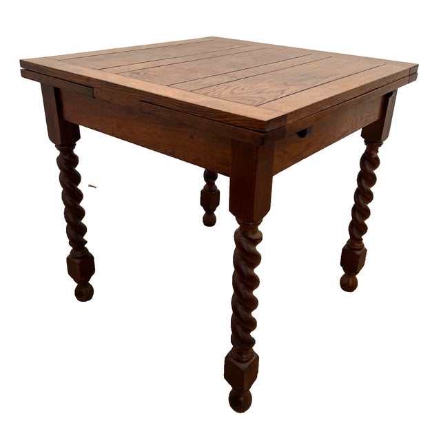 Antique Expanding Pub Kitchen Table Barley Twist Legs Quarter Sawed Oak For Sale - Image 4 of 13
