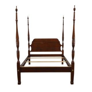 Traditional Solid Cherry Queen Size Rice Carved Poster Bed For Sale