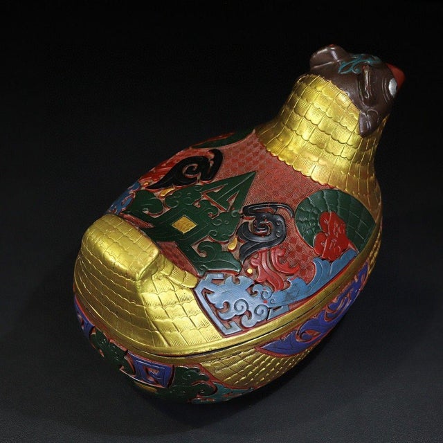 Paint Lacquerware Eagle Box – 12" Painted Bird-Form Container For Sale - Image 7 of 9