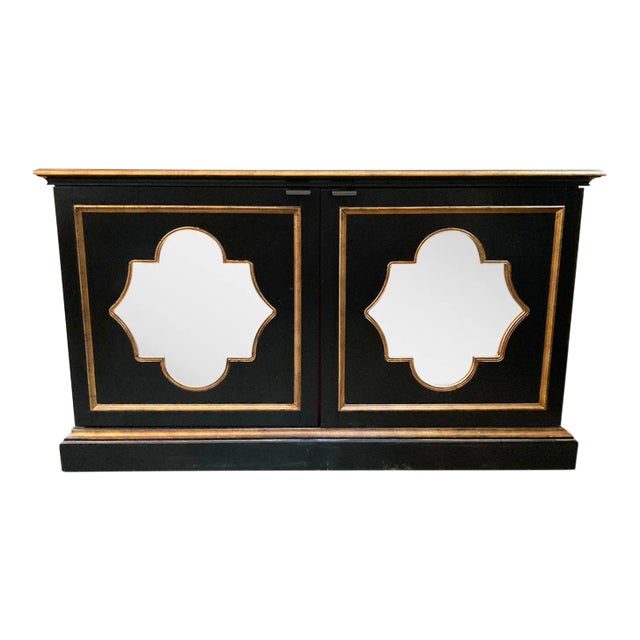 Black Ebonized Gilt Mirrored Chest Credenza For Sale