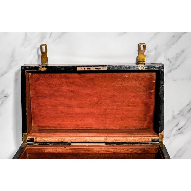 Incredible Large Victorian Antique Brass and Wood Writing Slope Box Lap Desk English Country Home Decor For Sale - Image 16 of 18