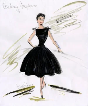 1950s Reproduction Print of Original Costume Sketch by Edith Head of Audrey Hepburn for "Sabrina"