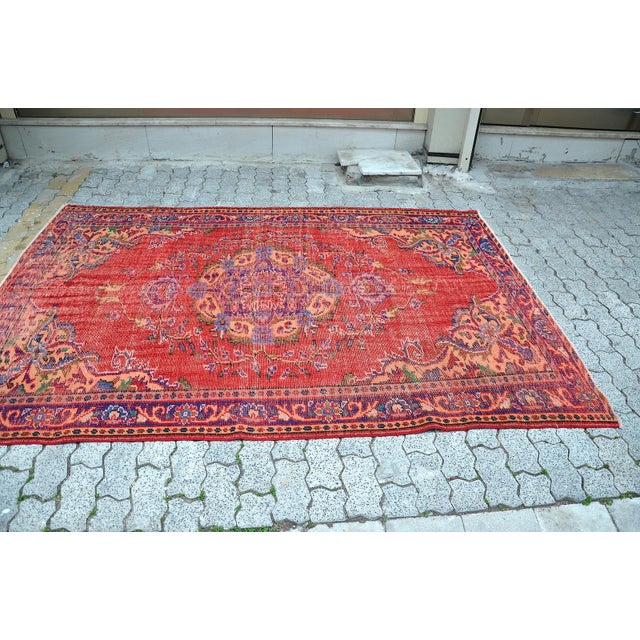 1960s Vintage Handmade Red Rug For Sale - Image 5 of 11