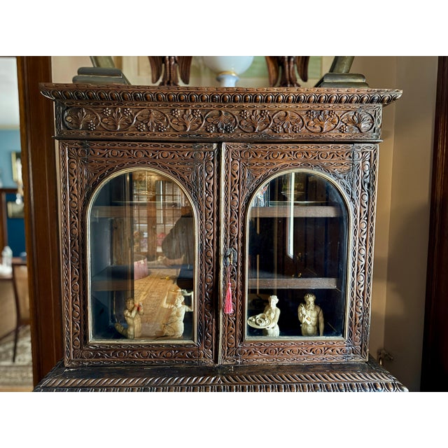 English 19th Century, Anglo Indian Heavily Carved Rosewood Campaign Secretary Bookcase For Sale - Image 3 of 11