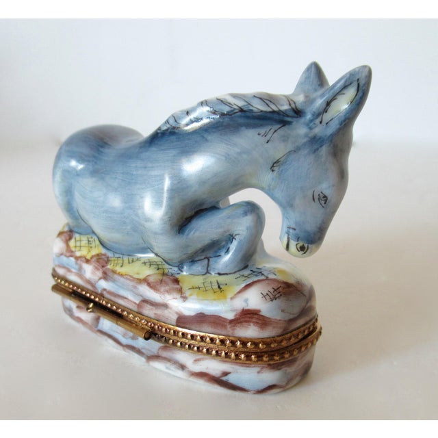 French Limoges, France Hand-Painted Donkey Lidded Trinket Box For Sale - Image 3 of 13