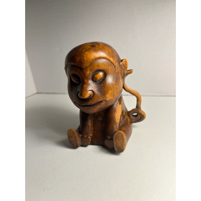 Japanese Antique Japanese Hand Carved Wooden Monkey Figurine For Sale - Image 3 of 9