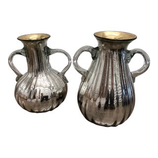 1980s Dramatic Mercury Glass Vases- Set of 2 For Sale