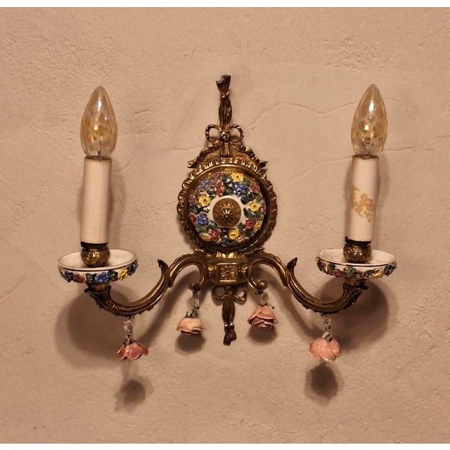 Mid-Century Modern Spanish Boho Ceramic and Brass Wall Light For Sale - Image 12 of 12