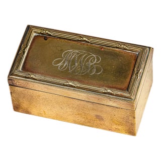 Neat Antique Solid Brass Stamp Box Desk Box Monogrammed Desktop Trinket Box Office Home Decor For Sale