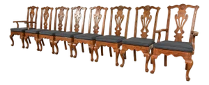 Henredon Georgian Carved Solid Oak Dining Chairs, Set of Eight