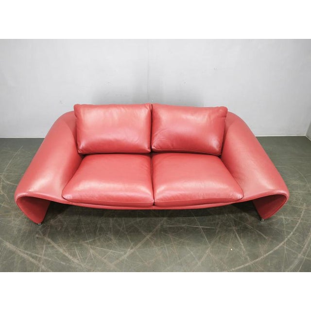 Italian Red Leather Sofa by Divanotti, Postmodern, 1990s For Sale - Image 16 of 18