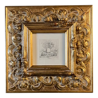 1930’s Original Drypoint Etching Still Life by Pierre LaPrade Chunky Gold Frame For Sale
