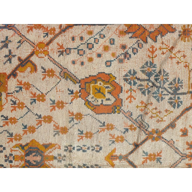 Antique Oushak Carpet, Oriental Rug, Handmade Ivory, Muted Orange, Soft Saffron For Sale - Image 16 of 18