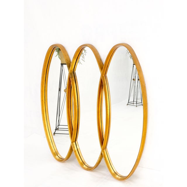 Mid-Century Modern Tripple Overlapping Carved Wood Ovals Gold Gilt Wall Mirror For Sale - Image 4 of 11