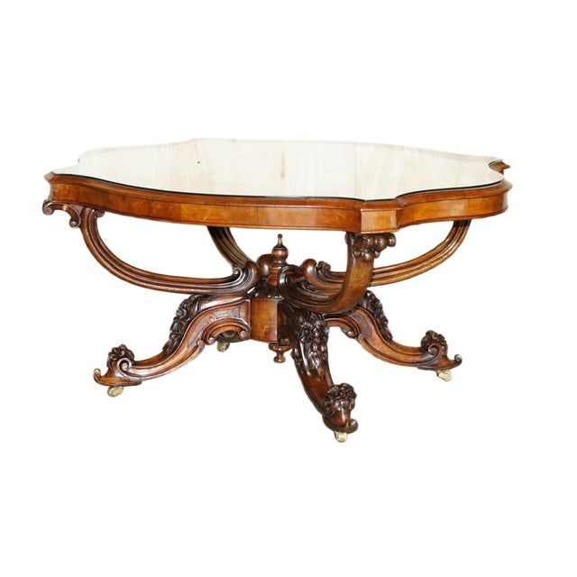 Victorian Carved Burr Walnut Centre Table, 1860s For Sale