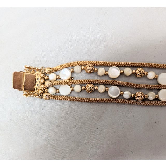 Vintage 1960s Signed Napier 5-Strand Mother-of-Pearl Beaded Bracelet For Sale - Image 10 of 10