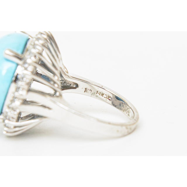 Turquoise Vintage 1960's Persian Turquoise With Surround Diamonds 18k White Gold Dome Cocktail Ring, Size 7 For Sale - Image 8 of 11