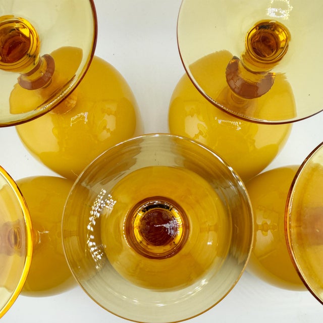 1970s Italian Amber and Cased Opaline Glass Wine Goblets Carlo Moretti - Set of Five For Sale In Oklahoma City - Image 6 of 9